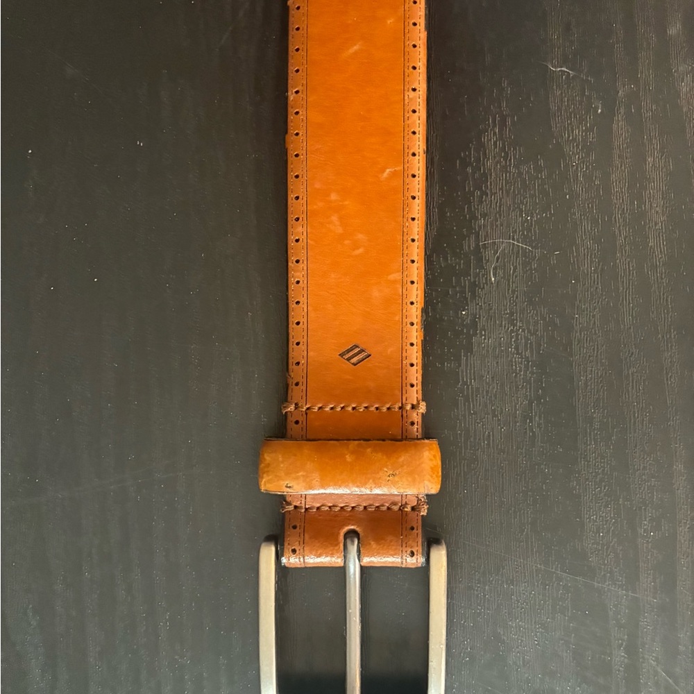 Brown Leather Belt with Silver Buckle made in Italy. Size 36.